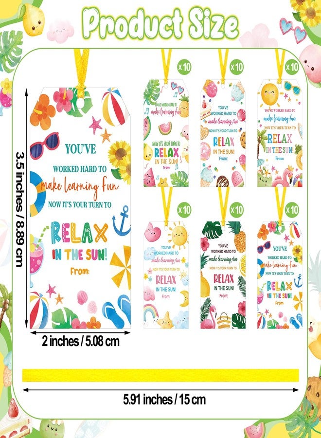 Gilprop 60 Pcs Summer Teacher Appreciation Gift Tags Thank You Gift Tag Set for Teacher End of School Year Your Turn to Relax in The Sun Tags Writable Thank You Card Graduation Supplies - Image 2